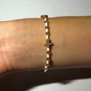 Light Brown and White Cross Bracelet